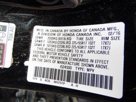 2016 HONDA CR-V EX-L 4DR BLACK 2.4 AT 2WD A19974